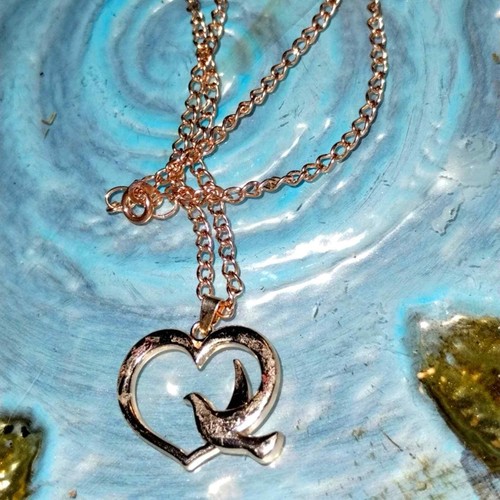 Gorgeous silver holy Spirit dove heart necklace