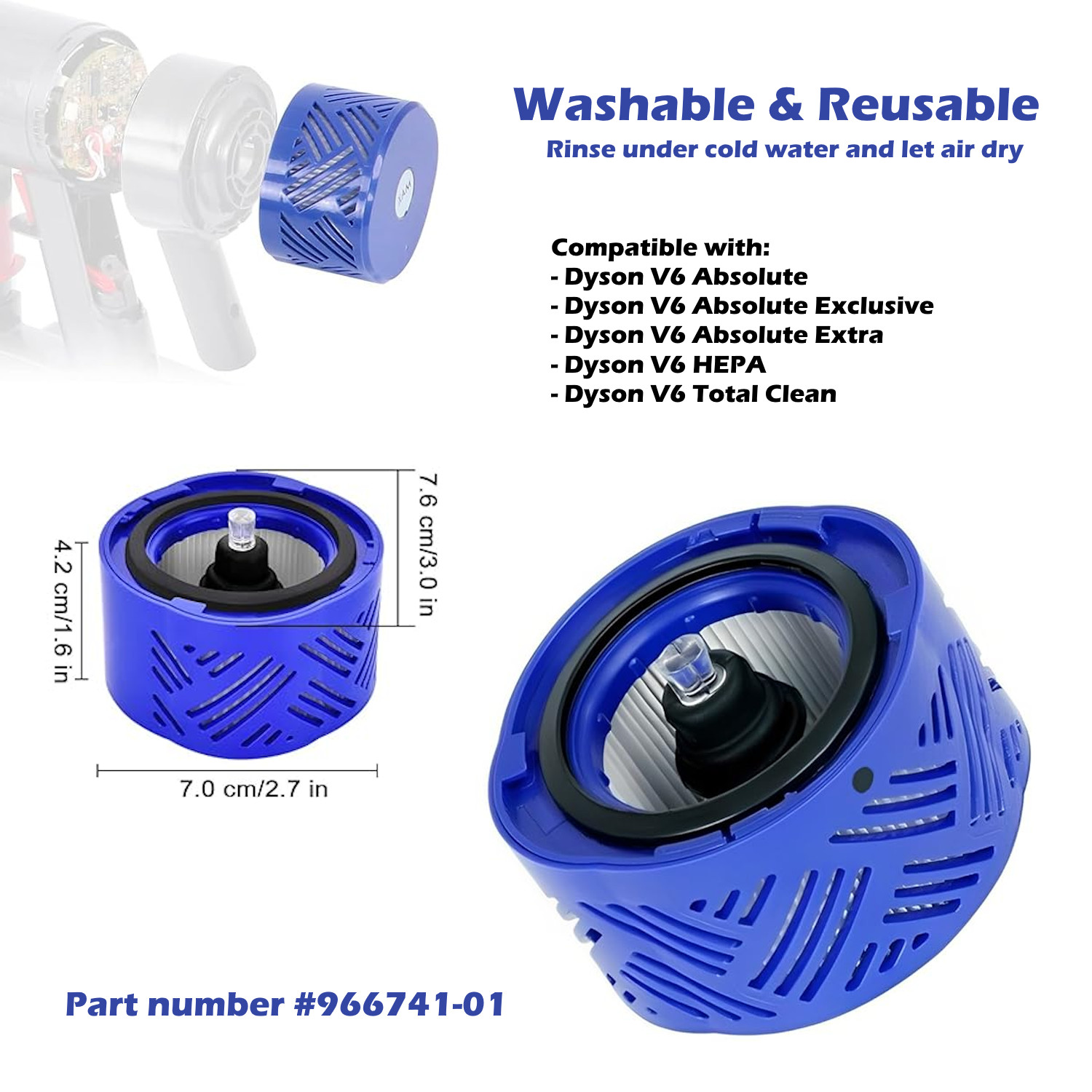 2 Pack HEPA Post Filters For Dyson V6 Absolute Exclusive Total Clean 966741-01