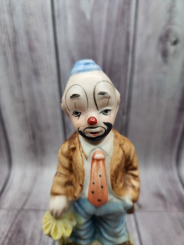 Vintage 5" Ceramic Hobo Circus Clown w/ Umbrella Hand Painted Figurine - Picture 2 of 8