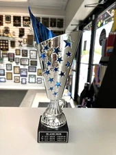 CUP TROPHY 10 1/2" TALL AWARD BLUEACCENT FREE LETTERING 3 SIZES AVAIL M-AMC303C#