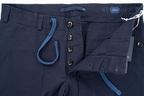 INCOTEX Seersucker Navy Blue Casual Dress Pants Cotton Pleated Front 30 (EU 46) - Picture 7 of 7