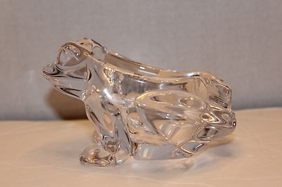 Vintage VANNES LE CHATEL FRANCE CRYSTAL GLASS  FROG Candle Holder
