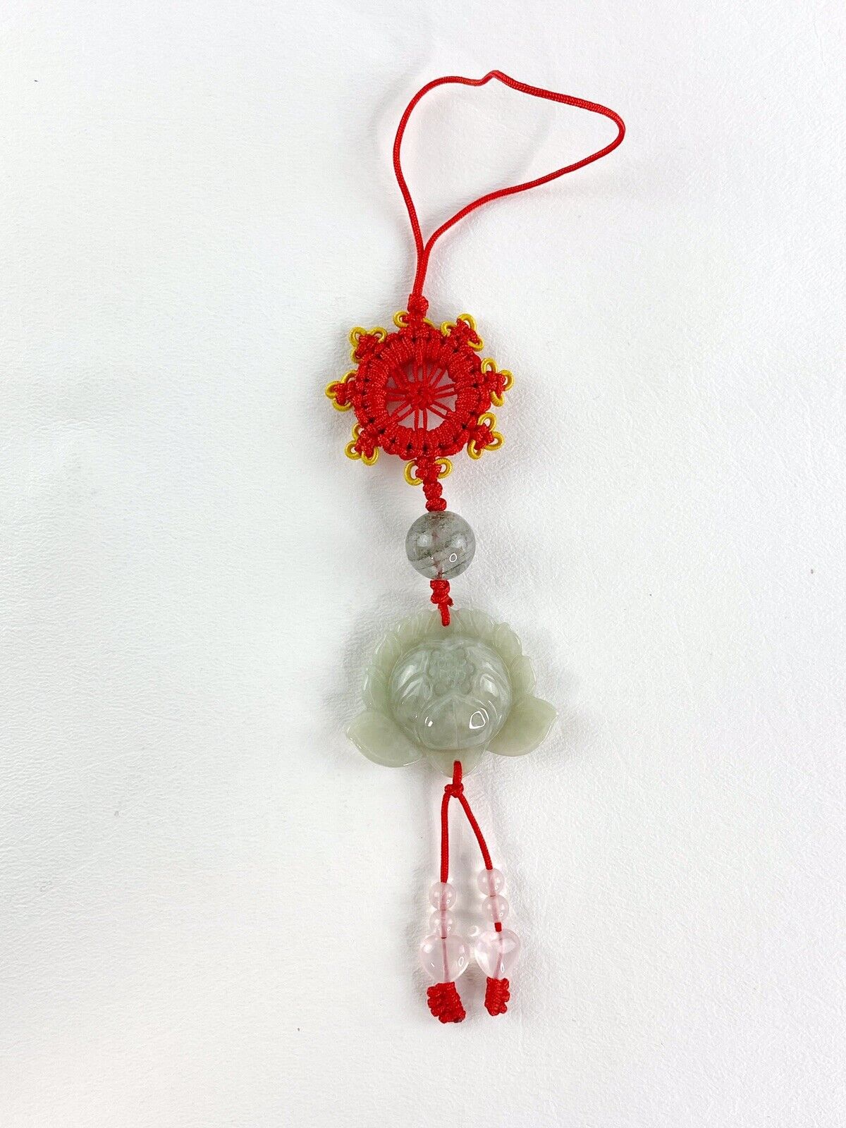 Purse Charm Strap Chinese Jade Lotus Pendant Feng Shui Lucky Cha