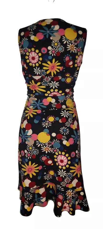 Vestido De Colección Inspirado Cynthia Steffe Talla M Para Mujer Azul Floral Psicodélico Groovy Mod Foto 2 de 3