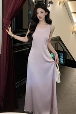 Women's New socialite grace Simple Fashion U collar Slim fit Vest long dress