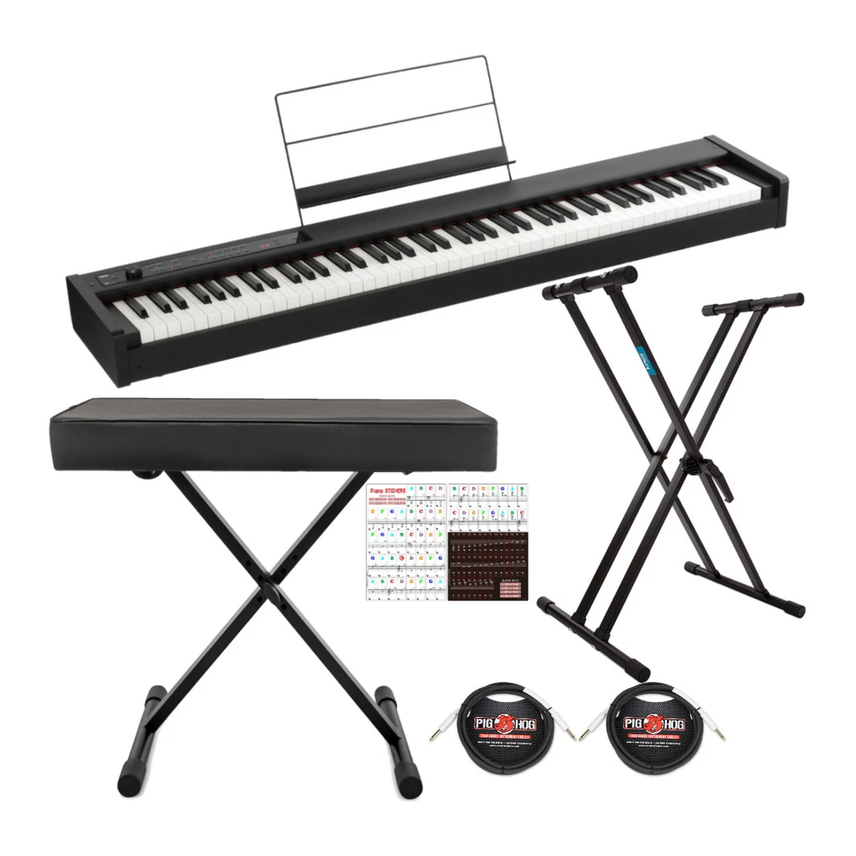 Korg D1 88 Key Digital Piano Bundle with Keyboard Stand Bench and