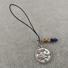 VIRGO Cell Phone Charm Strap Antique Silver Tone Crystal Bead Bling Practical