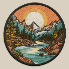 Mountain Sunset Patch Iron-on Applique Decorative Nature Badge Lake Forest