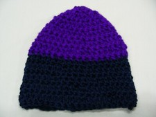 PURPLE NAVY BLUE - HAND KNITTED - TODDLER SIZE STOCKING CAP BEANIE HAT