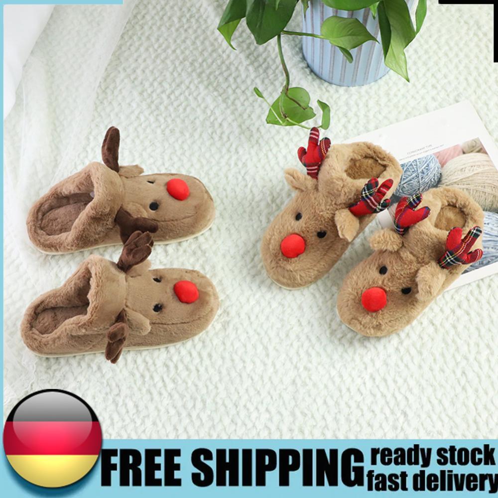 APL Women Warm Fluffy Slippers Cozy Home Cotton Shoes Reindeer Soft Shoes for Winter