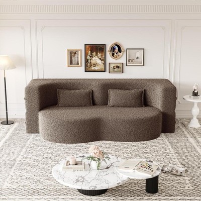 Full Size Foldable Floor Sofa Bed w/ Mattress & 2 Pillows, No Assembly, Brown