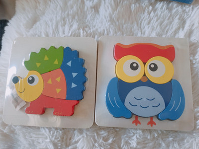 Playtive / Lupilu 2 x Holzpuzzle Vorschule Lernen Eule / Igel 1+