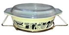 Vtg Pyrex Mod Kitchen 1958 Promo Oval Casserole Yellow 043 1 1/2 Qt w/ Stand Lid