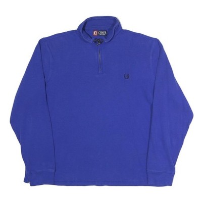 CHAPS Herren Pullover blau uni Rundhals Basic Strick L Baumwollmischung Freizeit