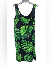 Dolce & Gabbana Black Dress with Green Tropical Leaf Print