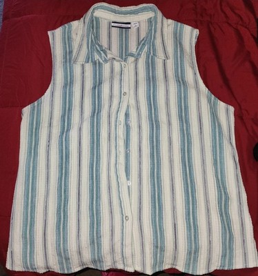Croft&Barrow Sleeveless Button Down Striped Collared Summer Top Shirt XL