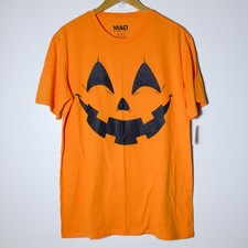 Halloween Jack O Lantern Pumpkin Face Graphic Tee Orange Black Size M