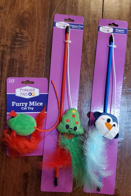 Lot OF 2  Feather Teasers & Pack Of 2 Cat Toys
