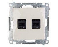 Simon 54 Doppel-Computersteckdose 2Xrj45 Kat.6 Mit Abdeckung, Creme D62.01/41