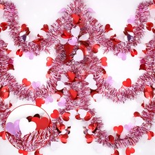 33 Ft Valentines Heart Tinsel Garland Decorations, Valentines Day Red Pink Wh...