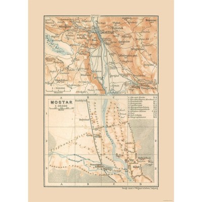 Historic Map - Mostar Bosnia Herzegovina - Baedeker 1910 - Vintage Wall Art