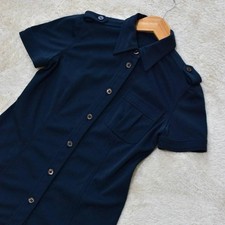 PRADA Short Sleeve Blouse Size 40 M Navy Polyester Excellent Condition