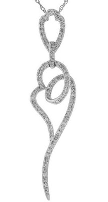 ESTATE .28CT DIAMOND 14KT WHITE GOLD 3D LOVE KNOT HEART SWIRL FUN LOVE PENDANT