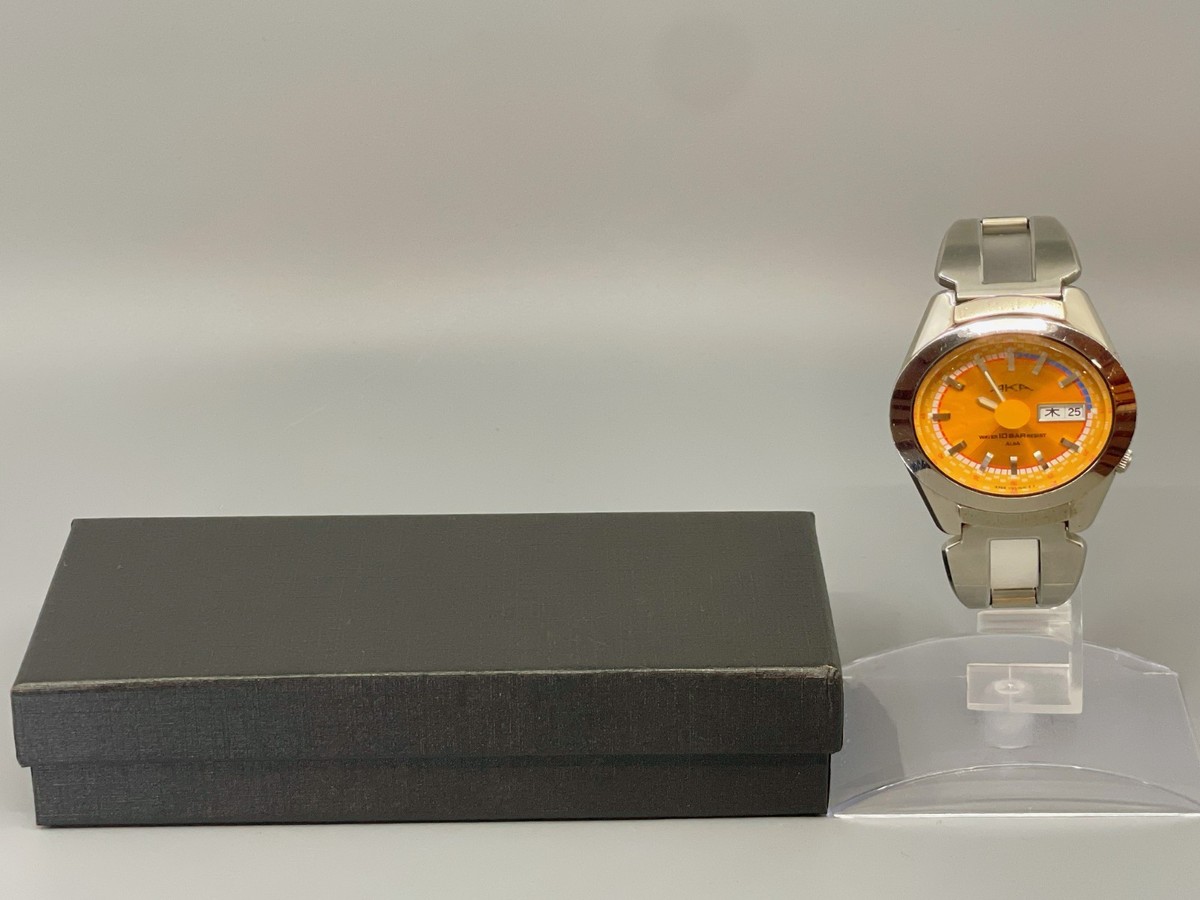 KANJI [Exc+4 w/Box] Seiko ALBA AKA V743-5A10 Day/Date Orange Dial
