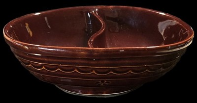 Vtg MARCREST OvenProof STONEWARE Brown DAISY DOT Divided SERVING BOWL DISH USA