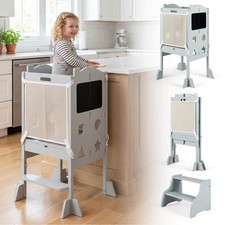 Foldable Toddler Step Stool w/Chalkboards, 2-Step Stool, Hollowed-out Patterns