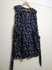 Closet Blu Ladies Dragonfly tie shiftDress empire waist v neck Size 14 navy blue