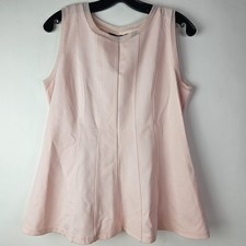 H By Halston Womens Small Top Pale Pink Mesh Peplum Crew Neck Modern Sleeveless
