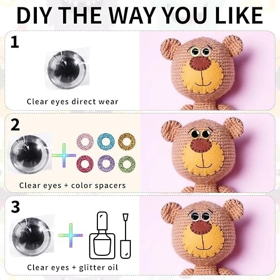 60 Stück Sicherheitsaugen Puppenaugen Glitzer 16 mm Kunststoff Basteln - Bild 4 von 4