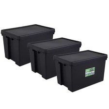 Wham Bam 62 Litre Recycled Heavy Duty Plastic Storage Box & Lid in Black - 3 Pac