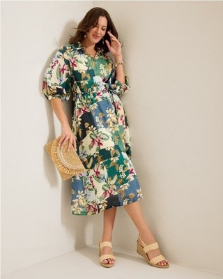 Tommy Bahama Womens Medium Hightide Flora Midi Belted Button Front Shirt Dress