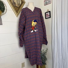 Women  s Vintage Warner Bros Looney Tunes Tweety Bird Flannel Nightgown Pj M/L