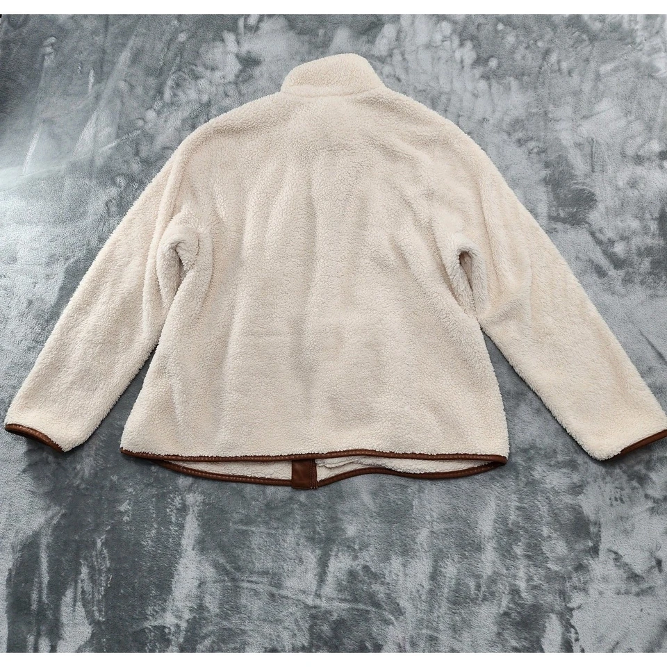 Chaqueta Torrid para mujer 1 1X 14/16 color tostado crema Sherpa cremallera completa ribete de cuero sintético Foto 3 de 4