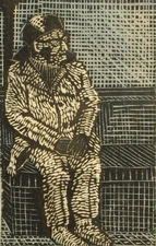 Glamsbjerg artist Bodil Brems pencil signed modernist contemporary linocut