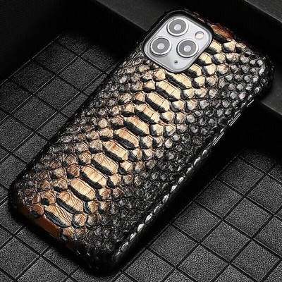 For iPhone 17 16 15 14 13 Python Leather Case Snake Skin Hard Cover Genuine Real