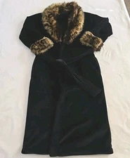 ADRIENNE LANDAU Robe Womens XS/S Black Faux Fur Leopard Trim Plush Belted