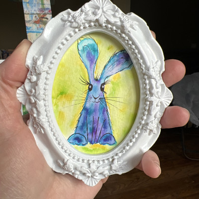Bunny,rabbit,Easter Spring,original miniature Painting,small,mini,framed