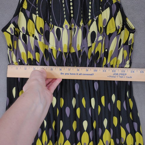 Muse Midi Dress sz 8 Women Swing A-Line Yellow Black Abstract Fit Flare Jersey - Picture 6 of 11