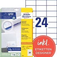 Avery Zweckform 6173 Adressaufkleber 720 Etiketten 70X37Mm A4 Matt Weiß