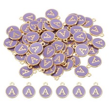 60pcs, Letter Charm A Double Sided Alphabet Initial Charm Pendants Beads Purple