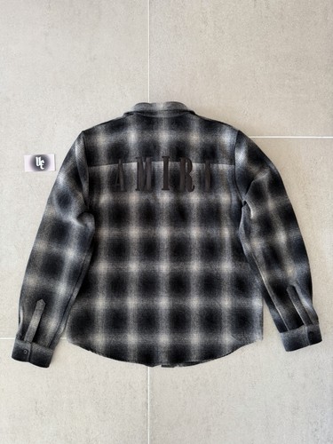 AMIRI Flannel Button-Up Shirt Embroidered Leather Logo Long Sleeve L