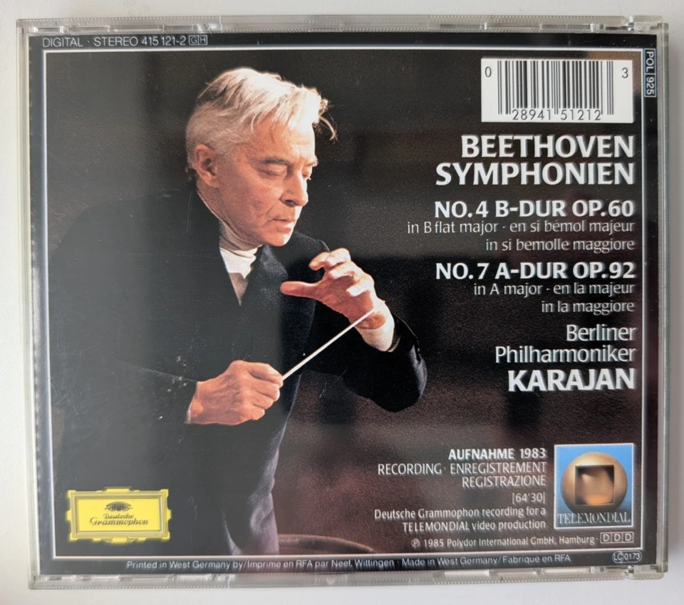 Beethoven Symphonies 4 & 7 Karajan Berliner Philharmoniker 415 121 2 - Image 2 of 4