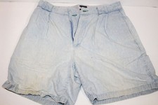 Vintage 1990s Tommy Hilfiger Striped Mens Shorts Pleated Light Blue Denim sz 33