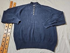 Vintage LL Bean Sweater Mens XXL 2XL Blue Henley Button Pullover USA Made