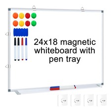Magnetic Whiteboard 24 x 18 Dry Erase Board with Aluminum Tray