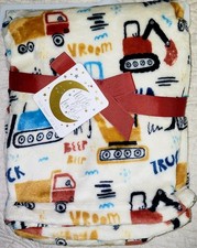 NWT Little  Loved 30 40" Construction Trucks  Tractors Cream Baby Blanket